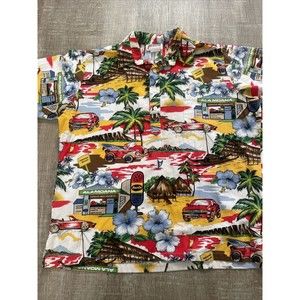 Malihini Hawaiian Shirt Floral, Cars, Black Red White  See Pic 4 Measurements